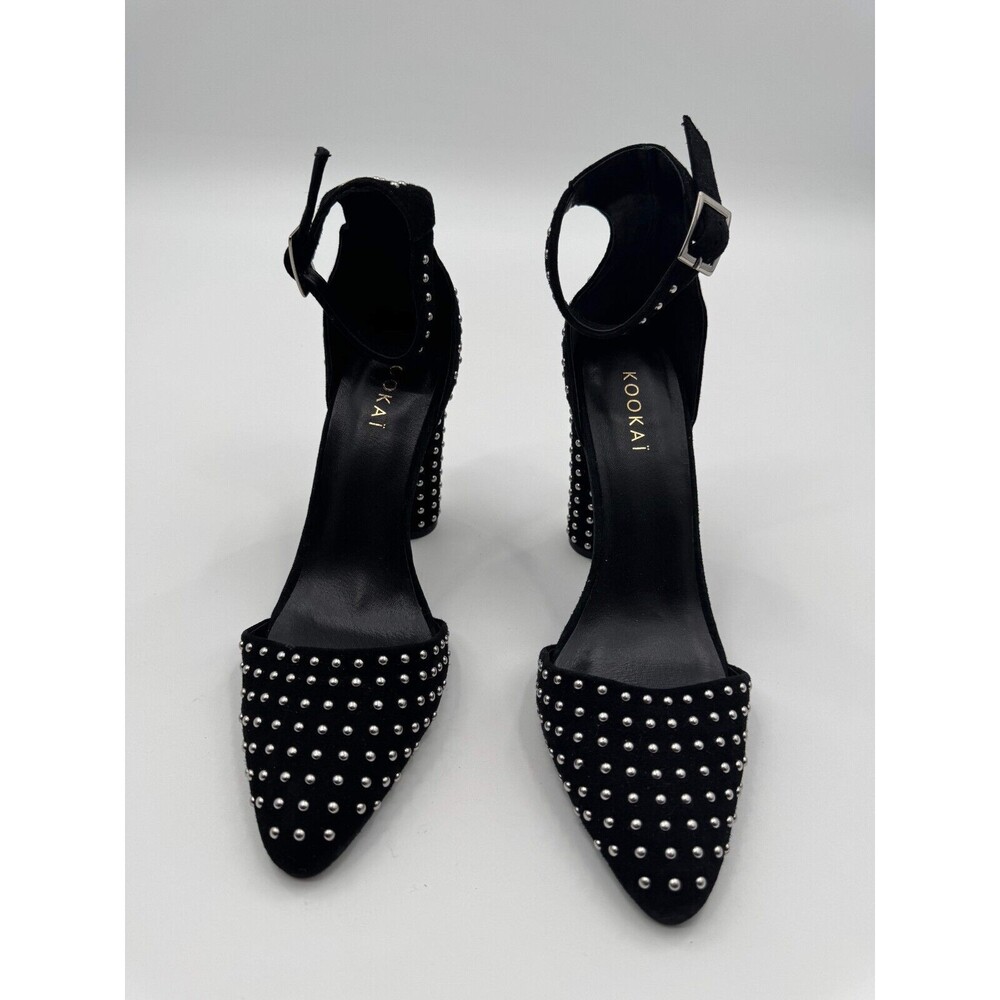 Kookai Block Heel Studded Sandals Women 39 Black Pointed Toe Ankle Strap Shoes